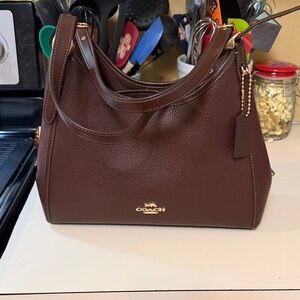 Coach Maple Erin Pebbled Leather Shoulder Tote with Gold Tone Logo